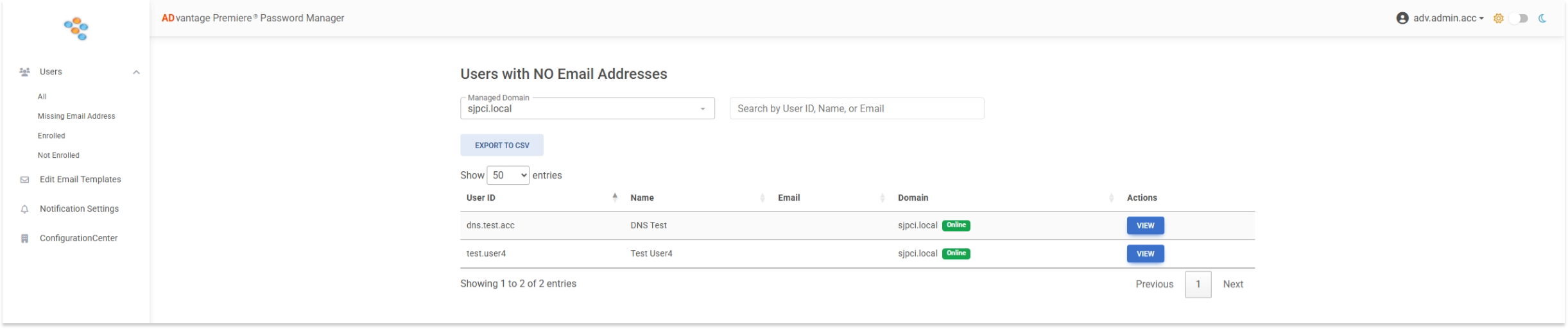 Users Missing Email Address Report